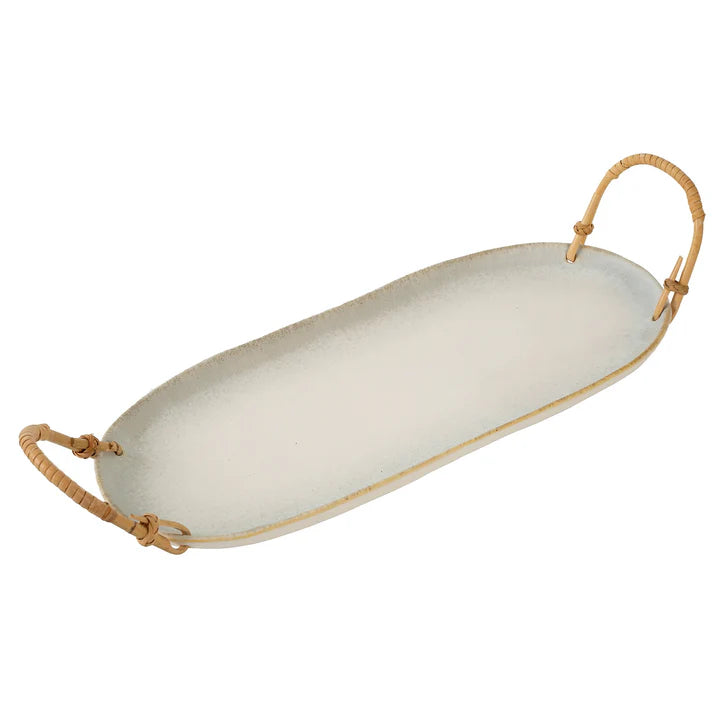 RATTAN WRAPPED CERAMIC PLATTER - LARGE