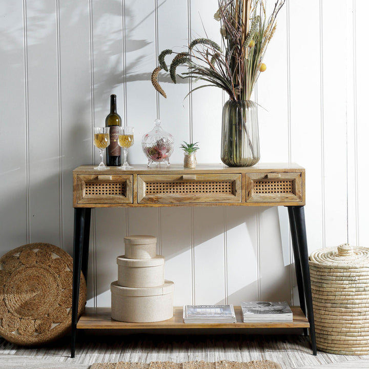 Console Mandovi 3 Drawers Natural Wood/Ratan