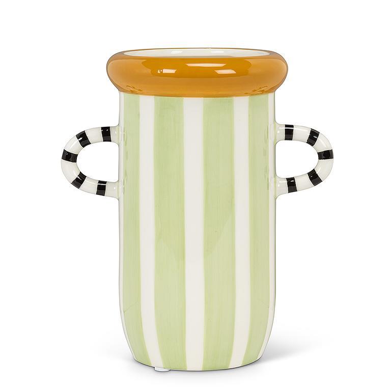 MEDIUM GREEN & WHITE STRIPED VASE