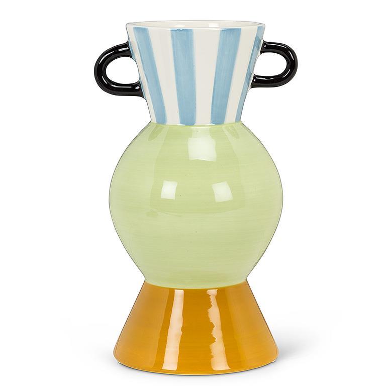 CURVY BLUE/WHITE STRIPED VASE