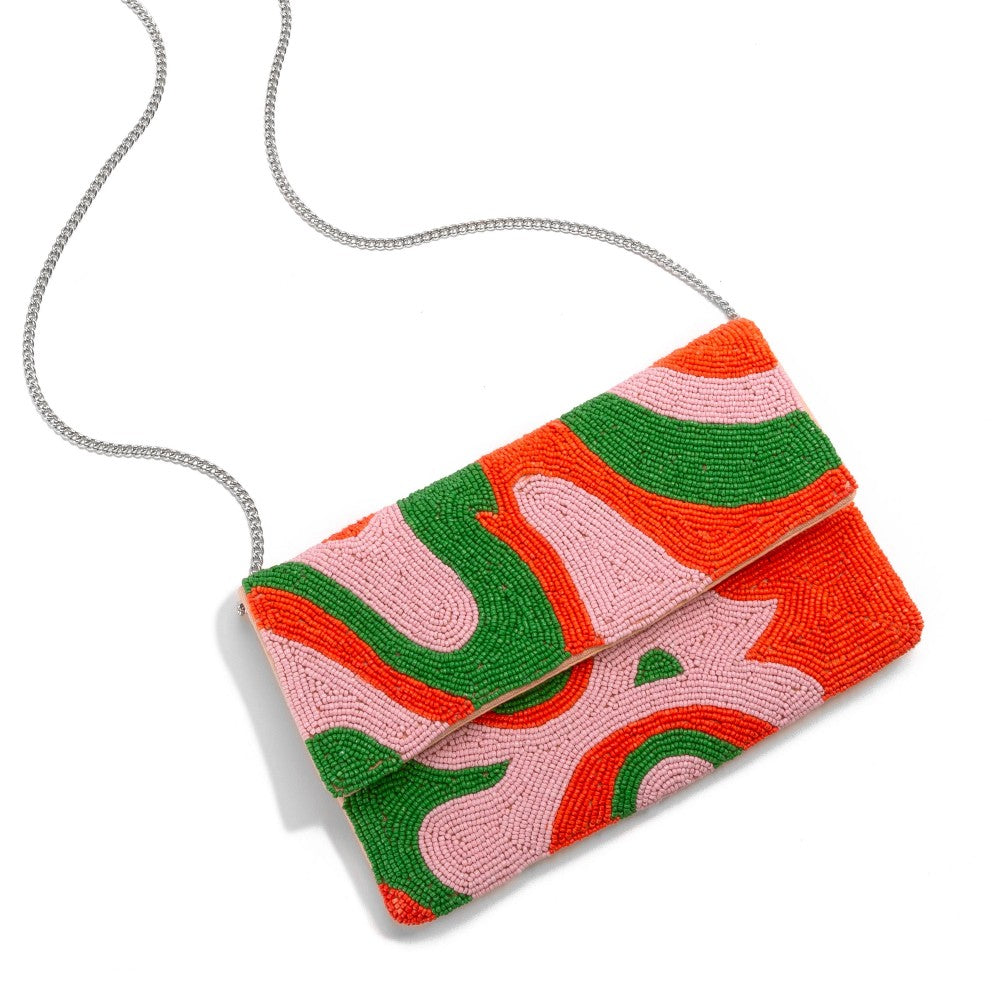 Retro Swirl Seed Bead Cross Body Bag