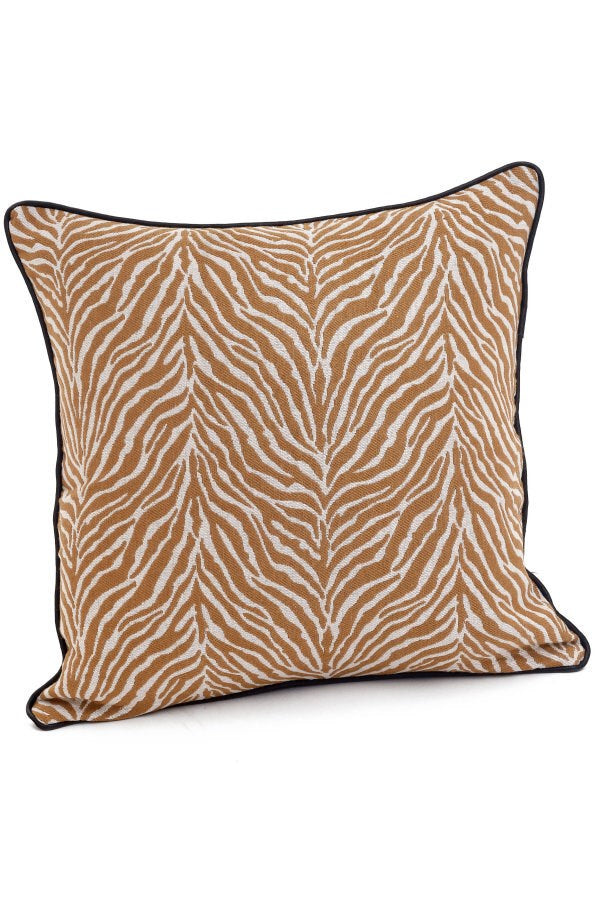 JACQUARD ZEBRA CUSHION - TAN/WHITE 17X17''