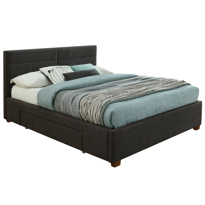 Emilio Queen Platform Bed with Drawer in Charcoal