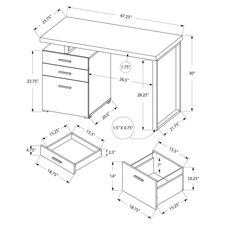 Monarch BUREAU DE TRAVAIL EN FAUX BOIS TAUPE AVEC PIEDS EN MÉTAL NOIR