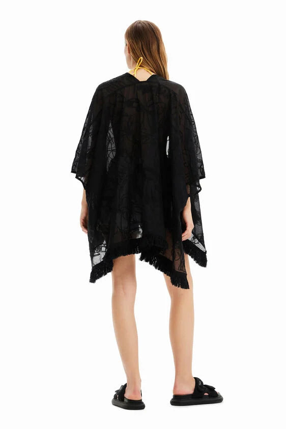 DESIGUAL SHORT FLOWER EMBROIDERED KAFTAN BLACK