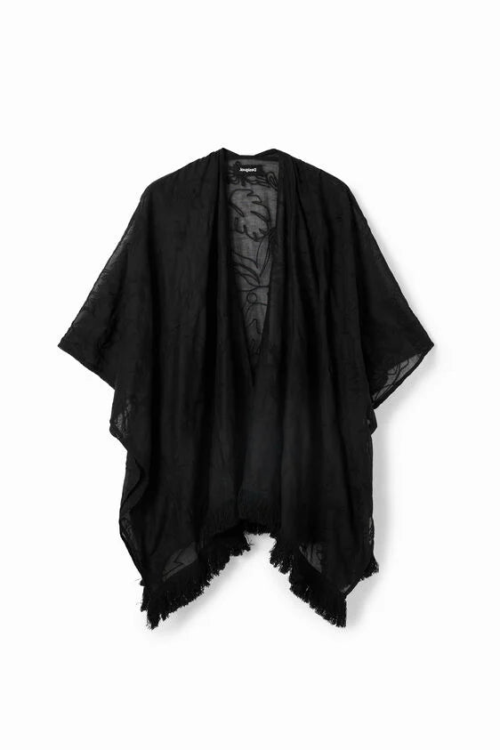 DESIGUAL SHORT FLOWER EMBROIDERED KAFTAN BLACK