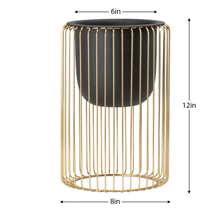 Plaza 12"H Gold Wire Cylinder 6D" Drop Pot
