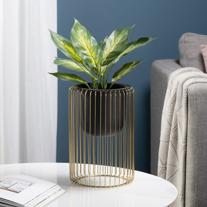 Plaza 12"H Gold Wire Cylinder 6D" Drop Pot