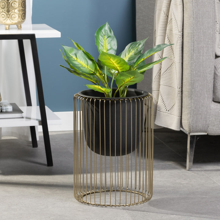 Plaza 14"H Gold Wire Cylinder 8D" Drop Pot Planter
