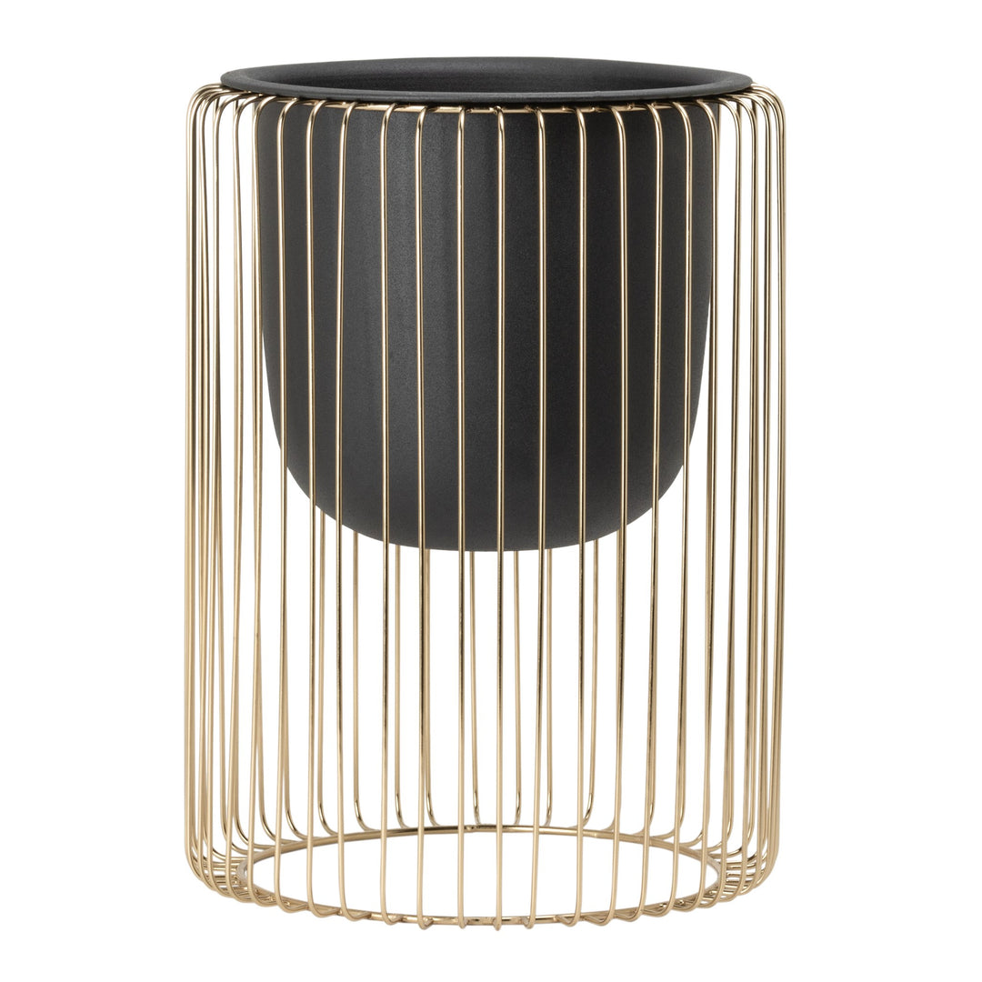 Plaza 14"H Gold Wire Cylinder 8D" Drop Pot Planter