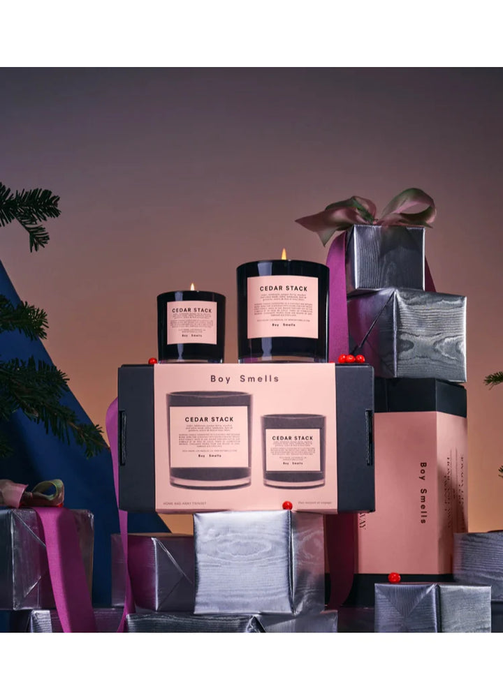 BOY SMELLS HOME AND AWAY CEDAR STACK CANDLE SET