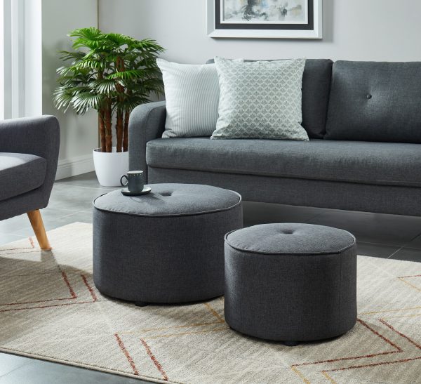 Worldwide Grey Etro 2 Piece Round Ottoman Set