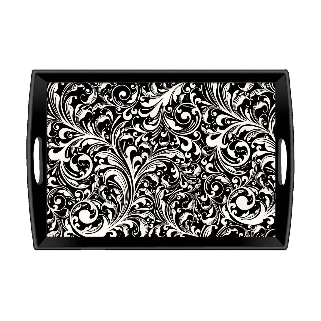 MICHEL DESIGN Black Florentine Decoupage Wooden Tray