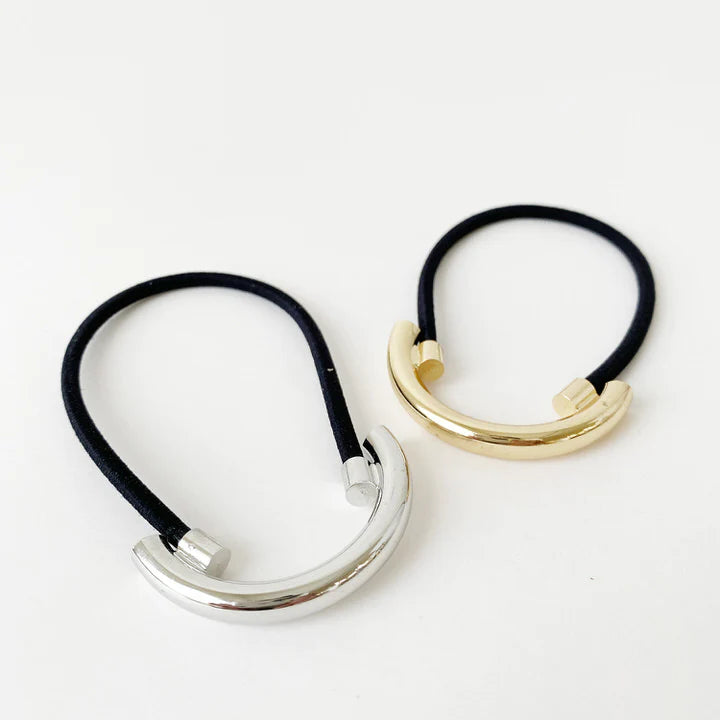 Caracol Set Of 2 Metal Tubes In Shiny Finish Hair Elastics