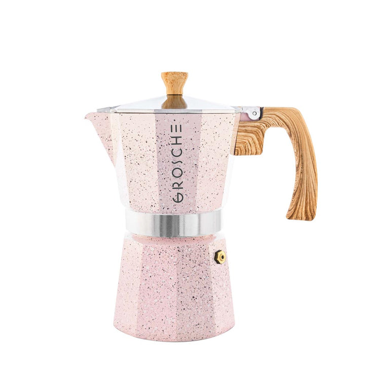 GROSCHE Milano Moka pot, Stovetop Espresso maker, Greca Coffee Maker, Stovetop coffee maker et espresso maker percolator (Pink, 6 cup)