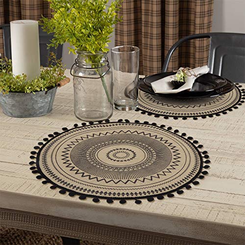 PLACEMATS Ronds Pom Pom Woven Moutarde