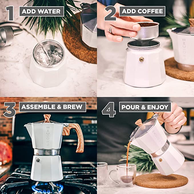 GROSCHE MILANO Stone Stovetop Espresso Maker 9 Cups - White