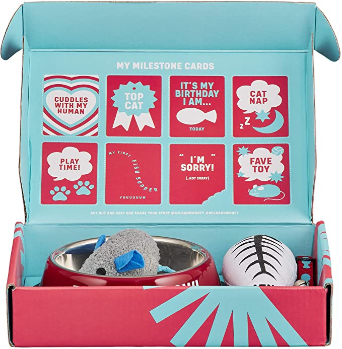 Wild & Woofy Eat Sleep Purr Repeat - Ensemble cadeau de 4 pièces pour nouveau chat