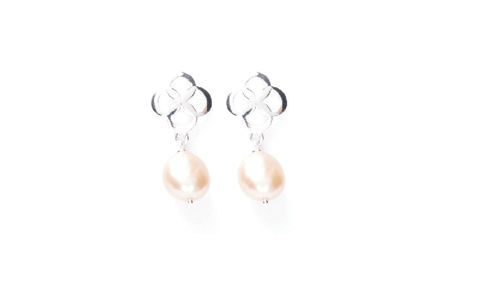Beblue Silver Rosace with Pink Pearl Earrings
