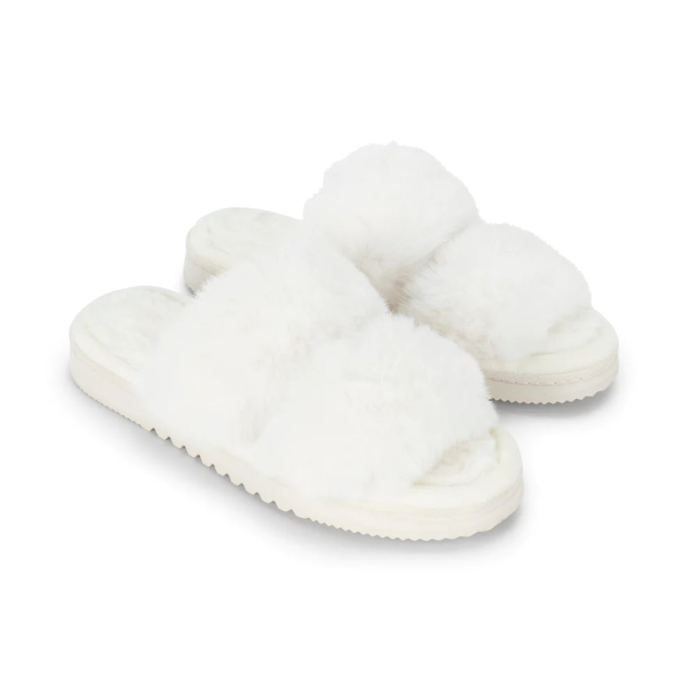 Lemon Loungewear All Day Faux Fur Slide Slipper White L/XL