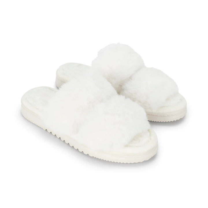 Lemon Loungewear All Day Faux Fur Slide Slipper White L/XL