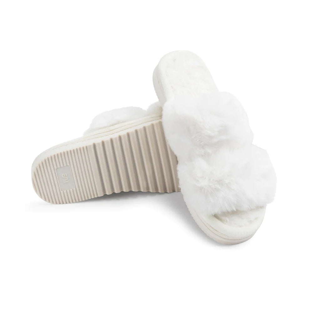 Lemon Loungewear All Day Faux Fur Slide Slipper White L/XL