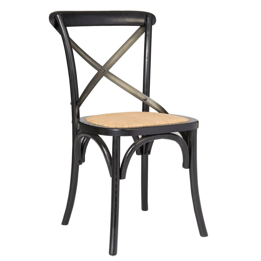 Chaise à dossier croisé avec siège en rotin brun naturel - Noir
