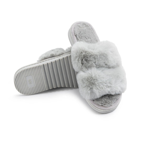 Lemon Loungewear All Day Faux Fur Slide Slipper Grey L/XL