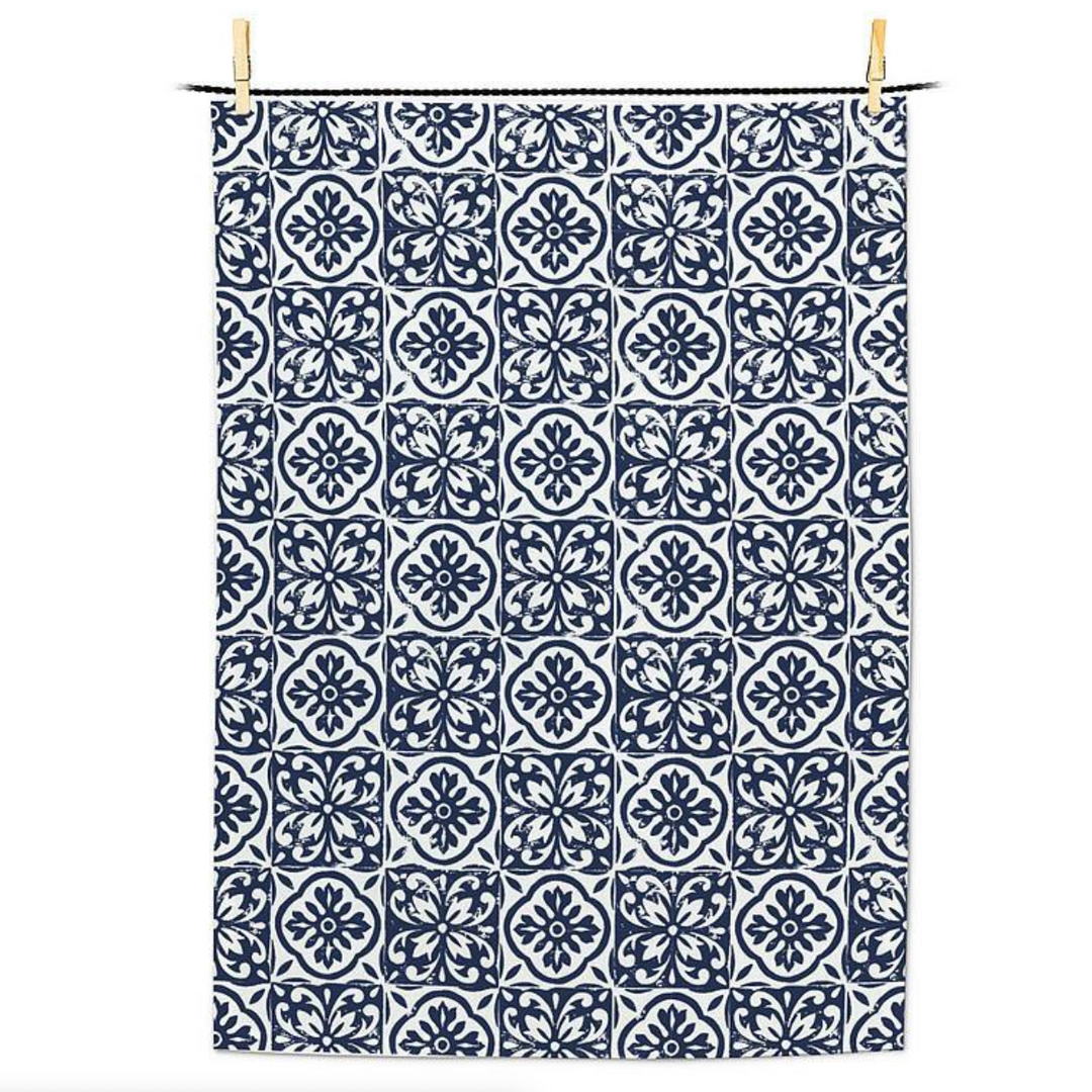 ABBOTT STAMP TILE TEA TOWEL NAVY