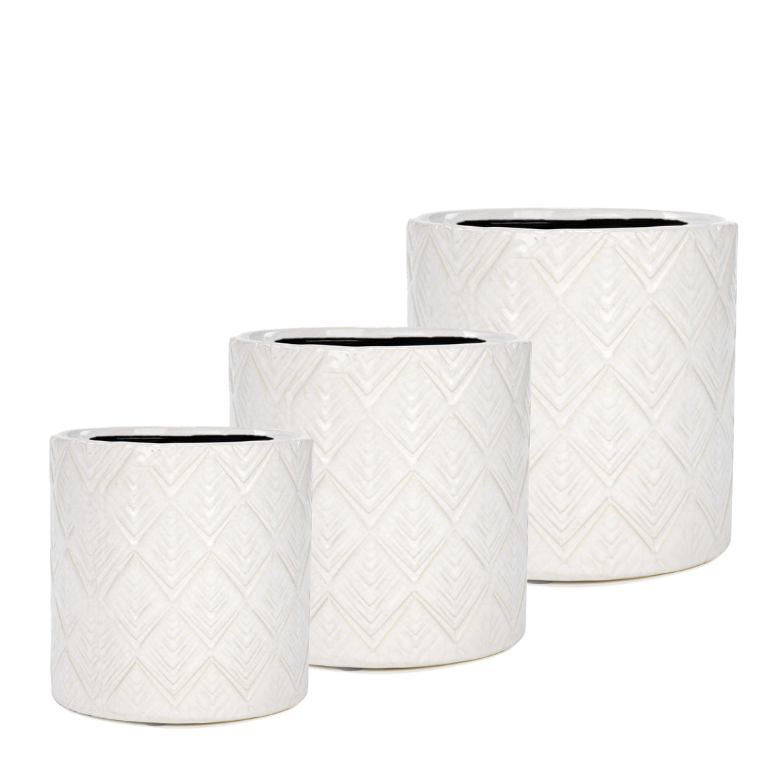 Ivory Pot with Diamond Pattern Medium