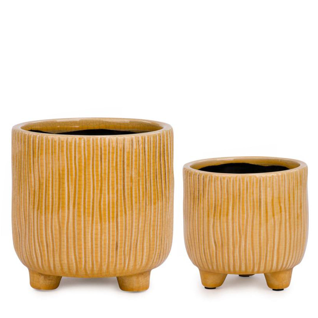 Pot on foot mustard yellow 6.5"