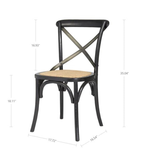 Chaise à dossier croisé avec siège en rotin brun naturel - Noir