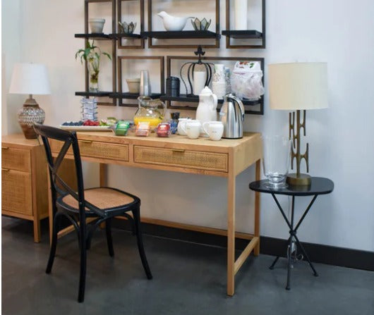 Chaise à dossier croisé avec siège en rotin brun naturel - Noir