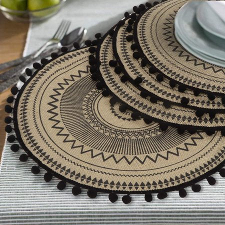 PLACEMATS Ronds Pom Pom Woven Moutarde