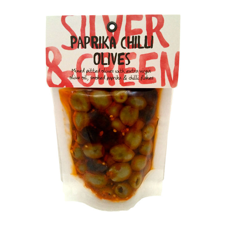 Silver & Green Paprika Chilli Mixed Olives (Pitted)