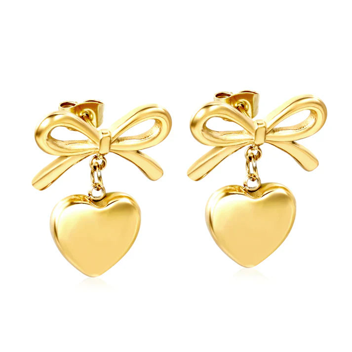 Women Accessories collection - Bow & Heart charm gold studs