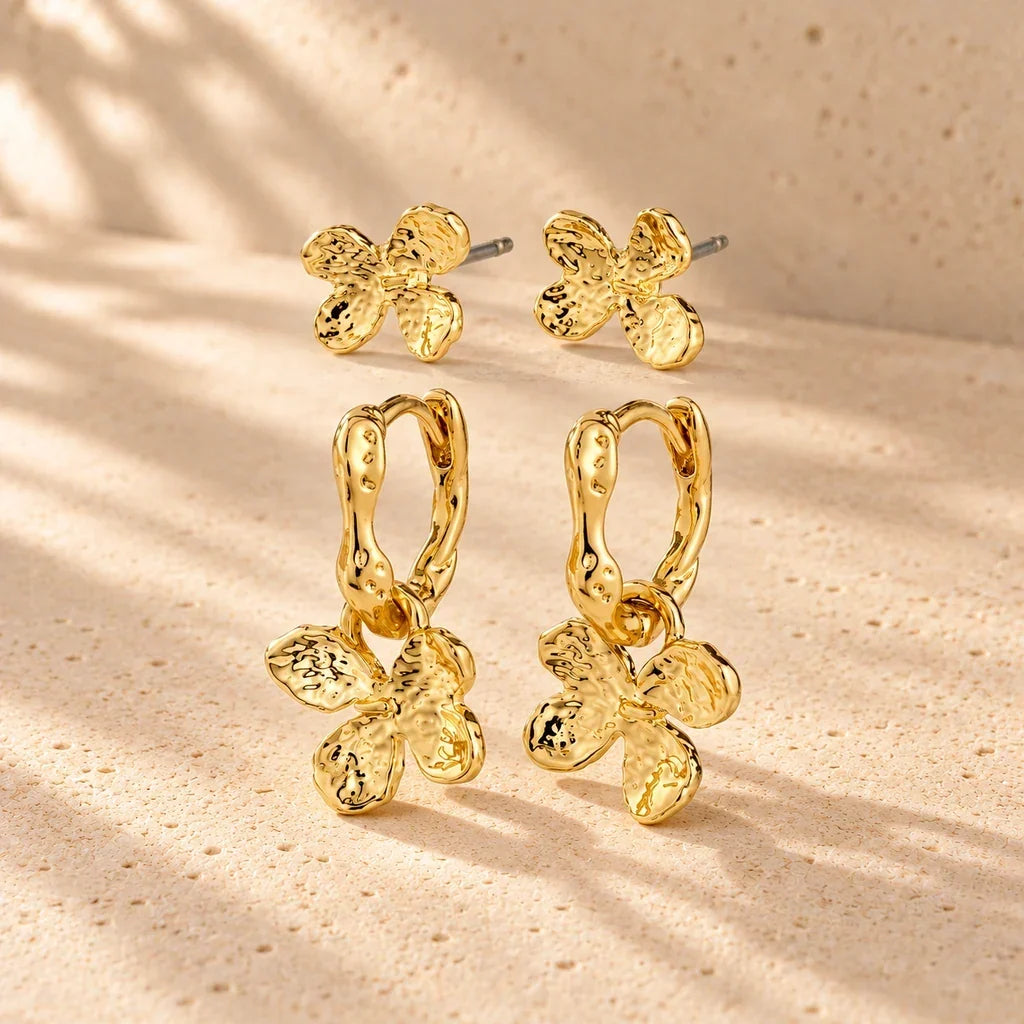 G. D’Aoust | Jewelry / Earrings | AJANI EARRINGS 2-IN-SET "GOLD PLATED" on warm limestone
