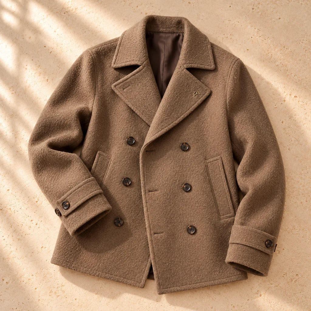 G. D’Aoust | Men / Coats & Outerwear | TAILORED WOOL BLEND PEACOAT "WALNUT"
