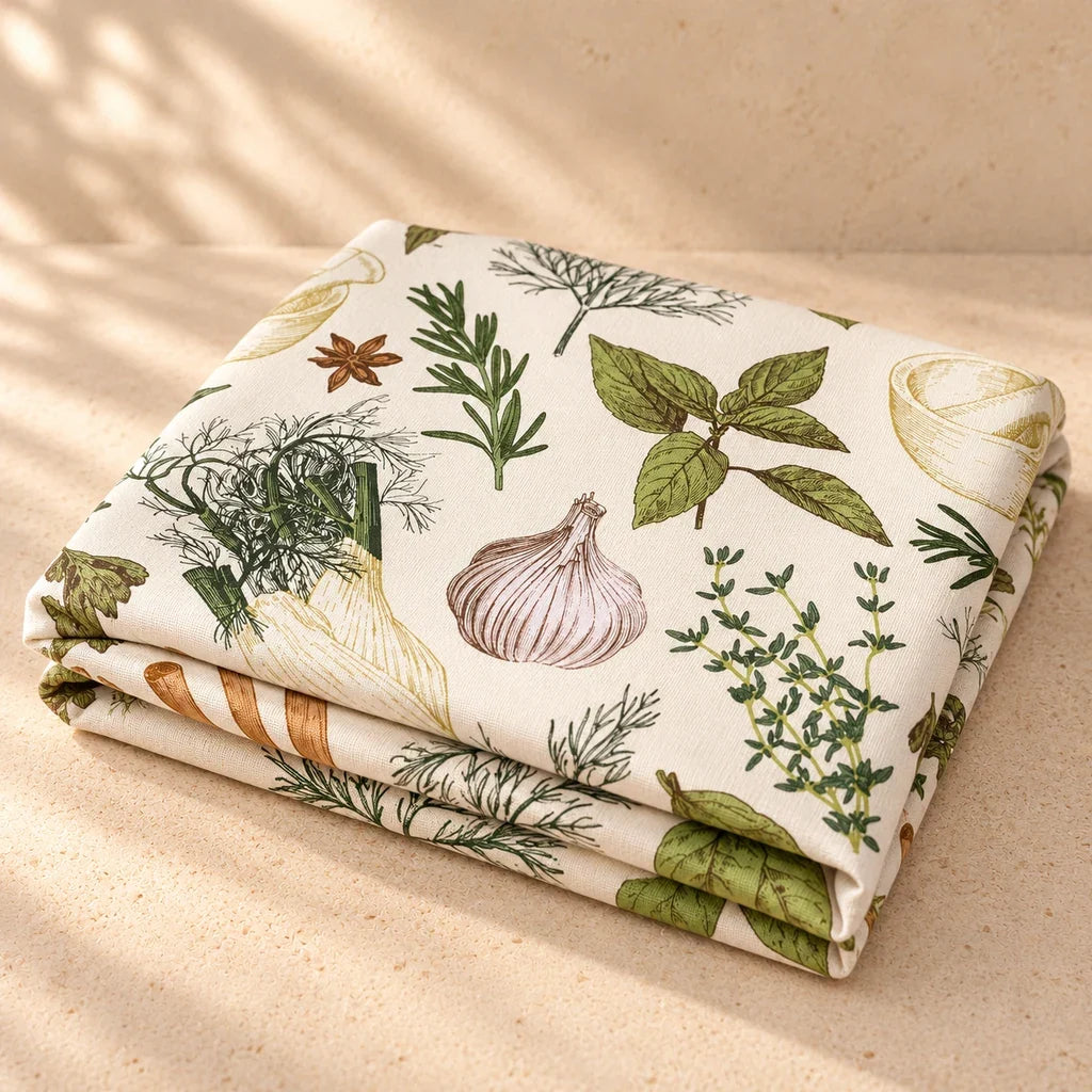 G. D’Aoust | Kitchenware / Tablecloths & Runners | BASIL HERB PATTERN TABLECLOTH ROUND 70''
