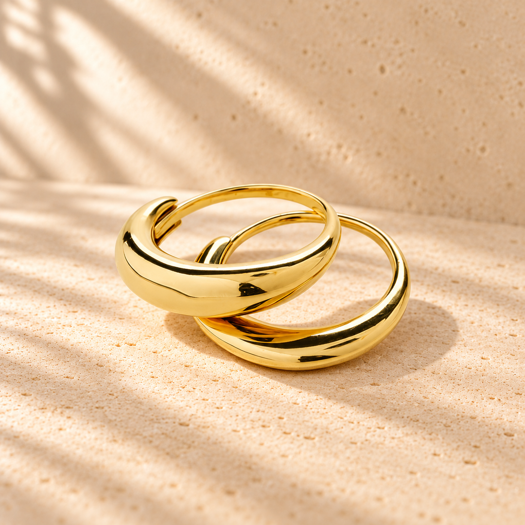 G. D’Aoust | Jewelry / Rings | KAISYN STACKABLE RING - 2-IN-1 SET "GOLD PLATED" on warm limestone