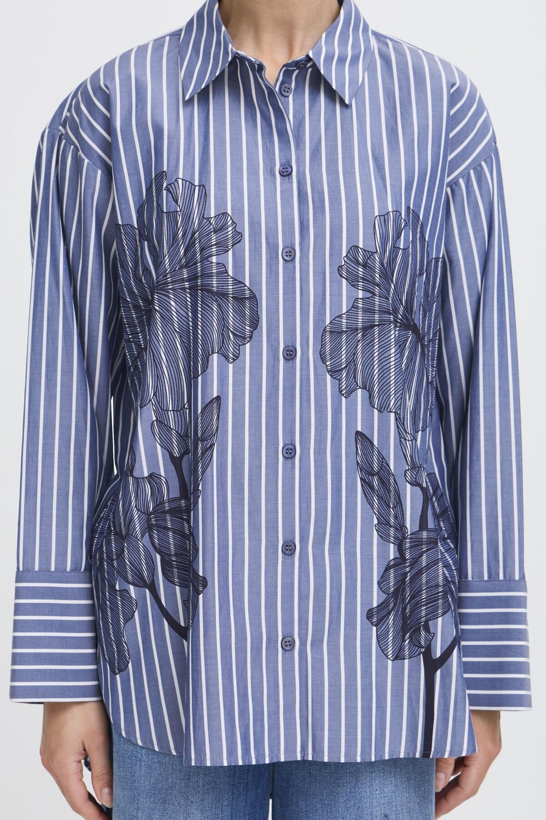 B.YOUNG BYFIRAS FLOWER SHIRT - BLUE QUARTZ MIX