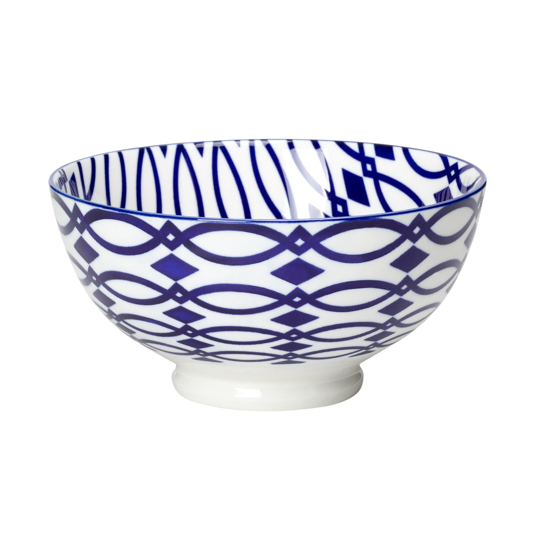Torre& Tagus Kiri Porcelain 22oz Bowl - Blue Lattice