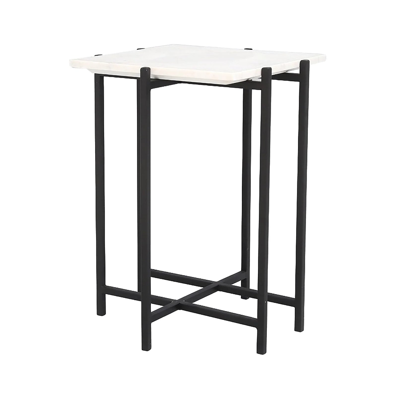 Lh Imports Function Side Table White Marble/Black Base