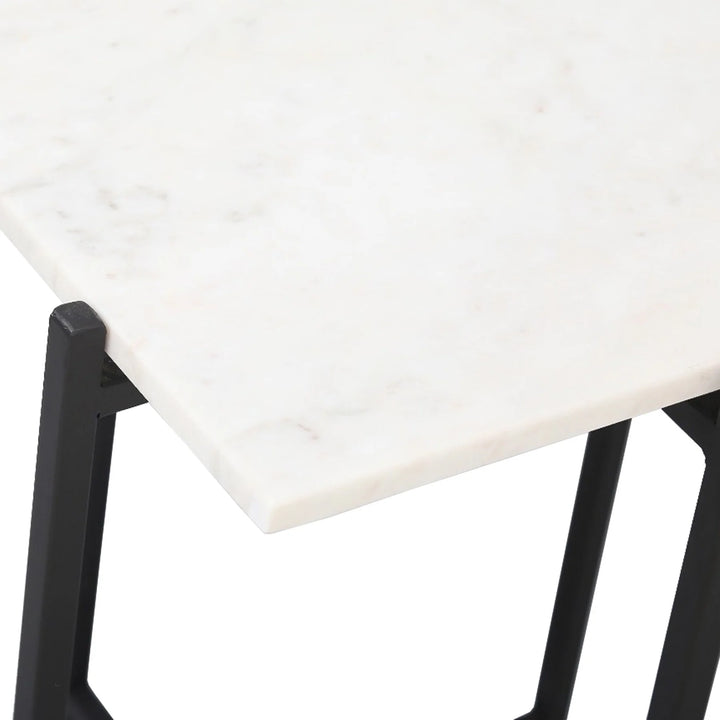 Lh Imports Function Side Table White Marble/Black Base