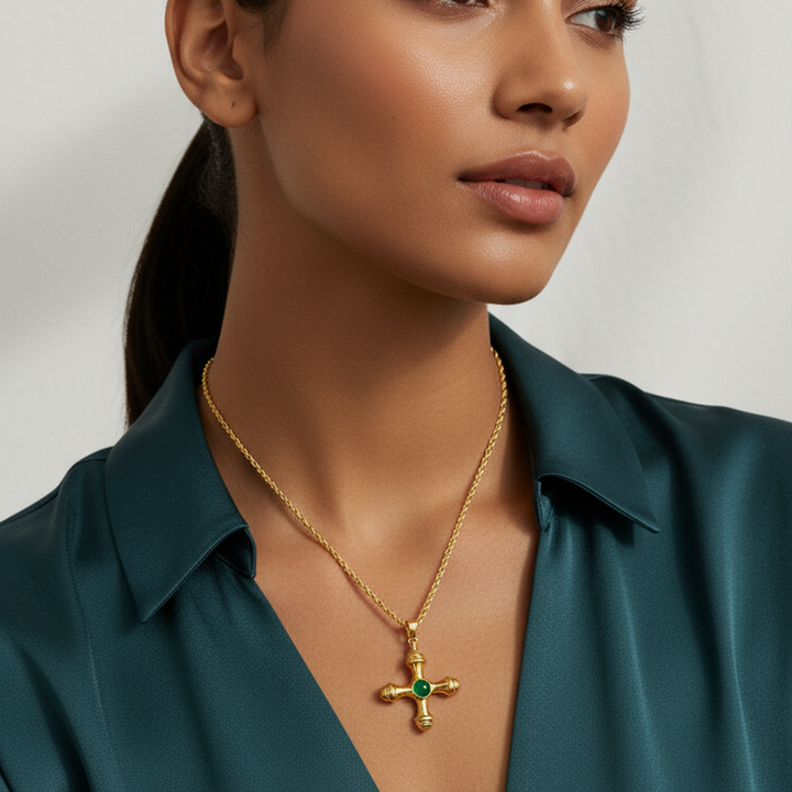 Cat's Eye Cross Pendant Necklace