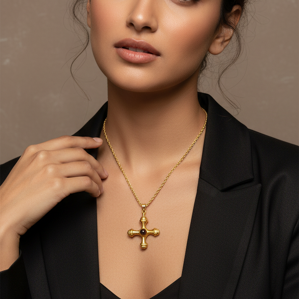 Cat's Eye Cross Charm Necklace