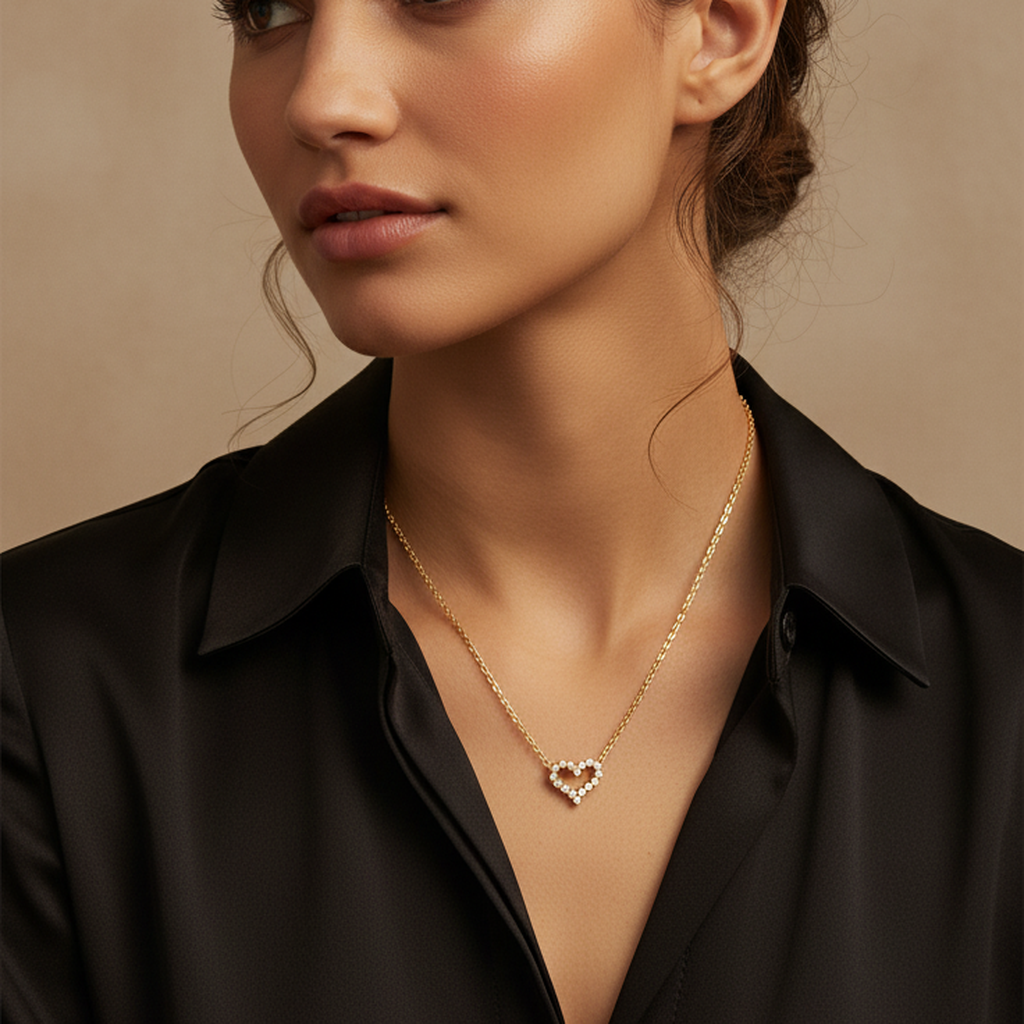 Diamond Edge Heart Pendant Necklace