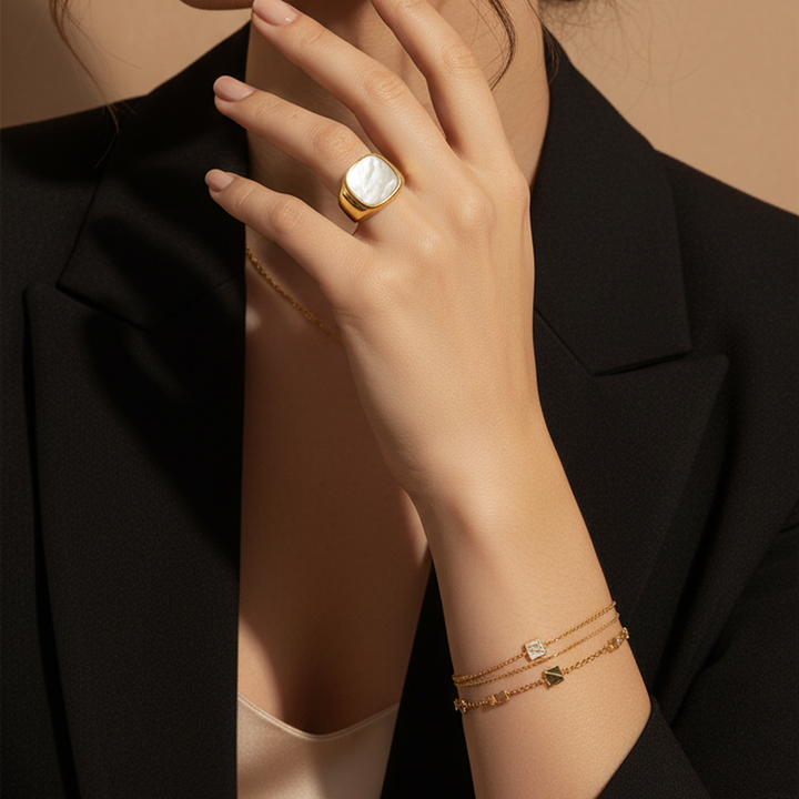 Opal Square Gold Ring