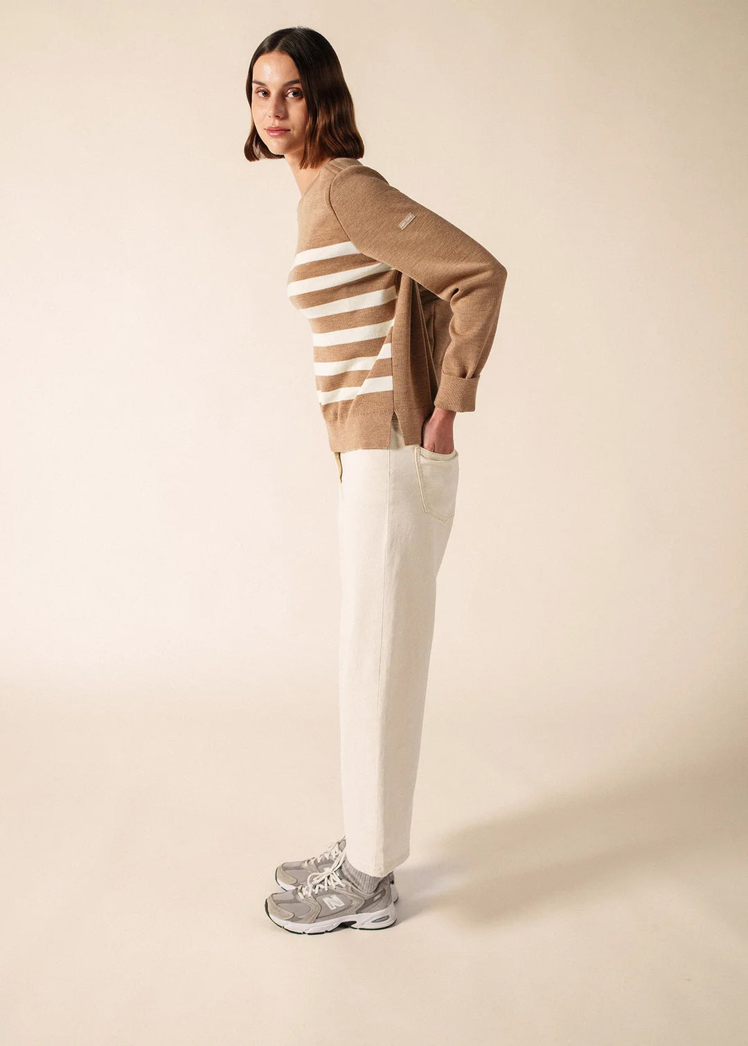 MARSEILLAN JUMPER "BEIGE FONCÉ/BLANC"