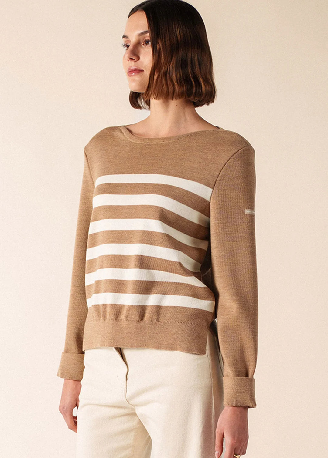 MARSEILLAN JUMPER "BEIGE FONCÉ/BLANC"